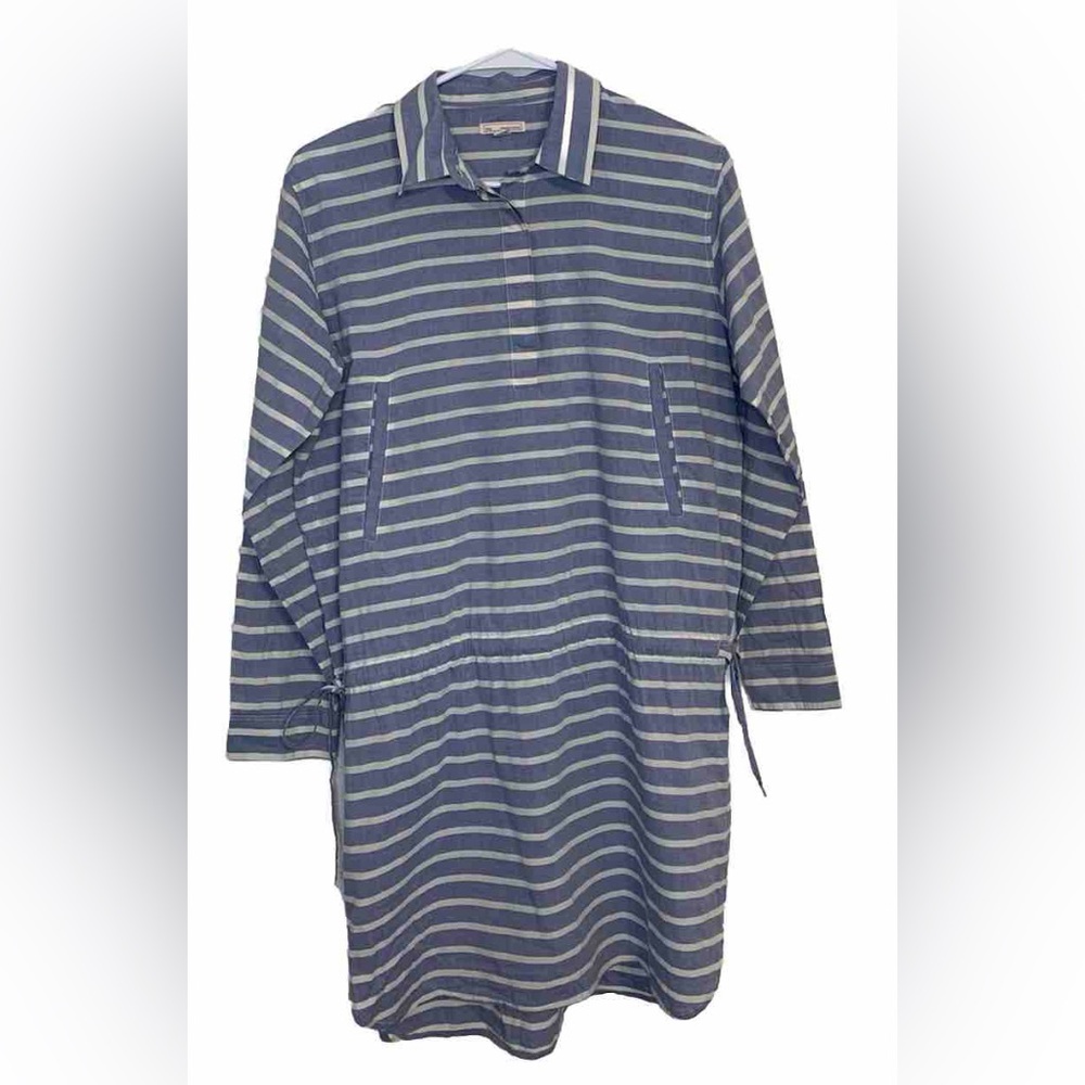 GAP Drawstring Dress Blue White Stiped Long Sleeve PetiteS Nautical Beach Preppy